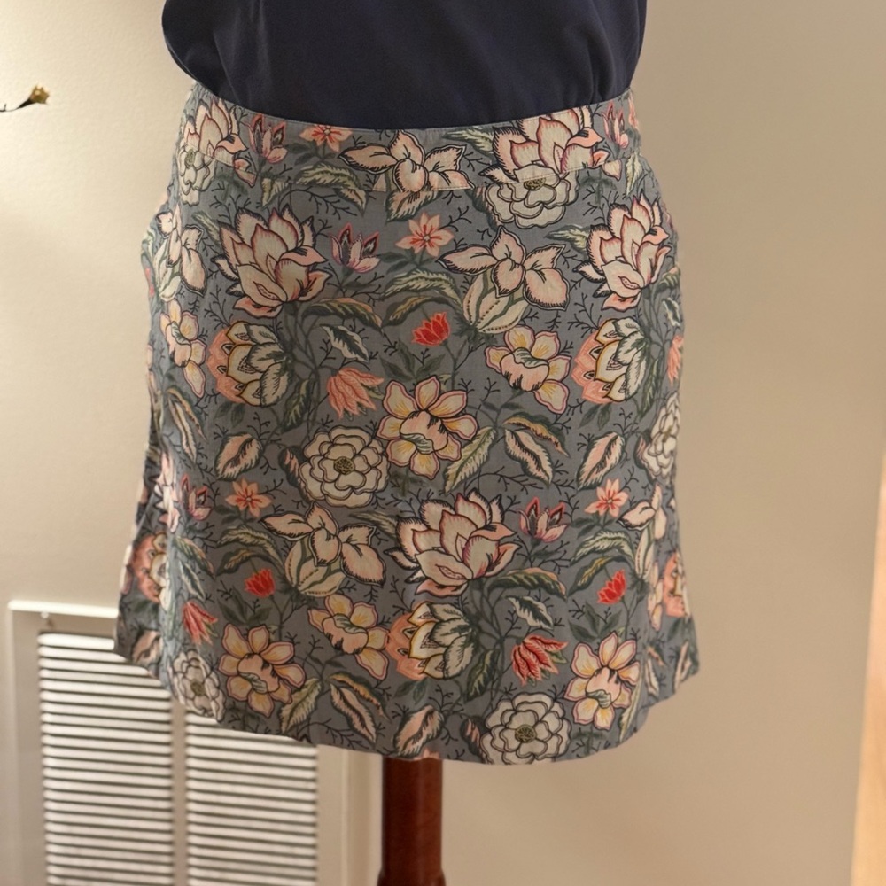 LOFT A-Line Skirt with Floral Design in Blue and Pink